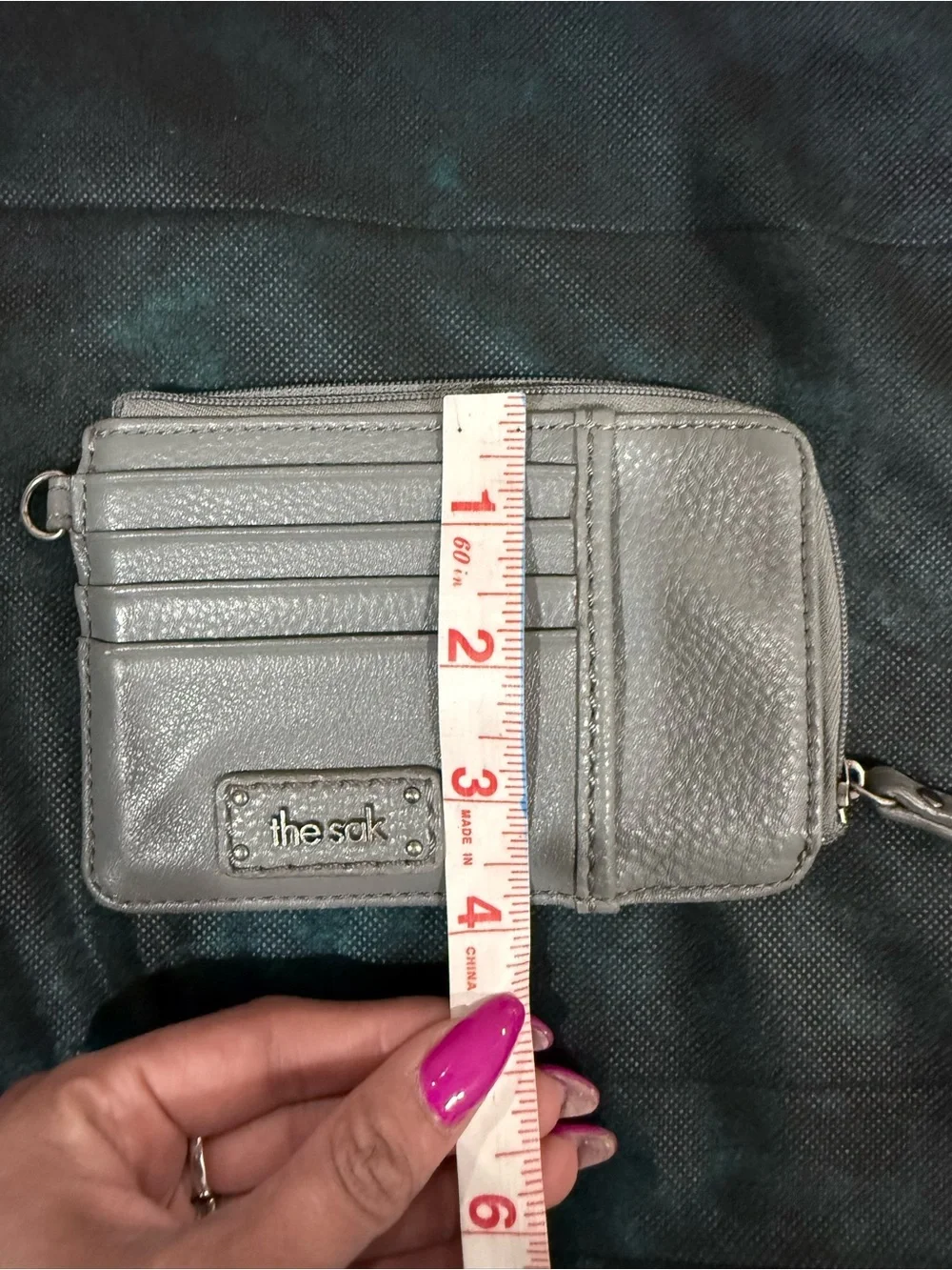 🔥The Sak Light Gray Leather Card Zip coin Bag EC🔥